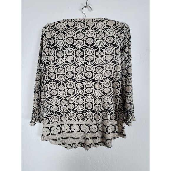 Lucky Brand Womens Black & Beige Floral Boho Tunic Top Small Cotton Blend Casual - Picture 2 of 8